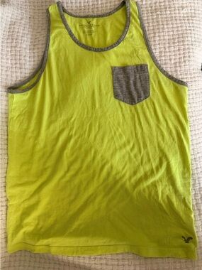 American Eagle Outfitters Neon Yellow Tank with Gray Pocket